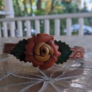 Adjustable Faux-Leather Rose Snap Bracelet